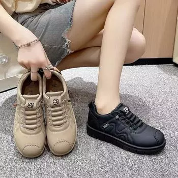 Весна и осень Новые женские туфли на четыре сезона Мягкая подошва Модные туфли на шнуровке для мам Корейская версия Спортивная обувь для отдыха Рабочая обувь 35 чёрный
