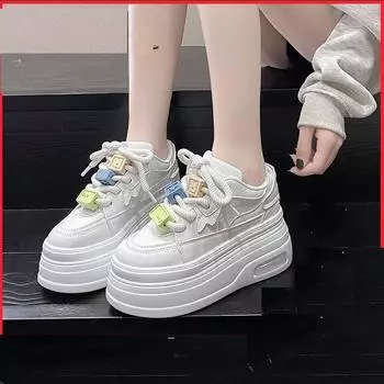 Весна и осень новые женские туфли на платформе спортивные моральные тренировки дышащие усиление ретро повседневная мода одиночные туфли тренд Форрест Гамп бо 35 белый
