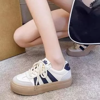Весна и осень Новые женские туфли с круглым носком и плоским каблуком, с увеличенным диаметром, на шнуровке, повседневные модные спортивные туфли 35