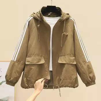 Весна и осень новый большой карман капюшон инструментальная куртка верхняя мода свободный плащ женский XL recommends 125-70kg красный