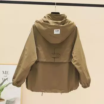 Весна и осень новый большой карман капюшон инструментальная куртка верхняя мода свободный плащ женский XL recommends 125-70kg красный