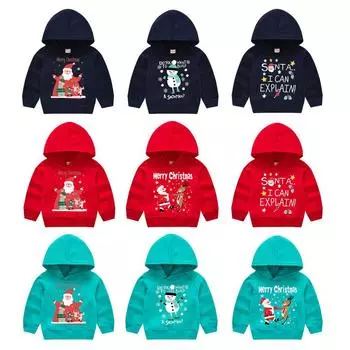 Весна и осень, новый детский принтованный свитер с капюшоном для мальчиков и девочек, весенняя толстовка с капюшоном, детская куртка с Санта-Клаусом 90cm