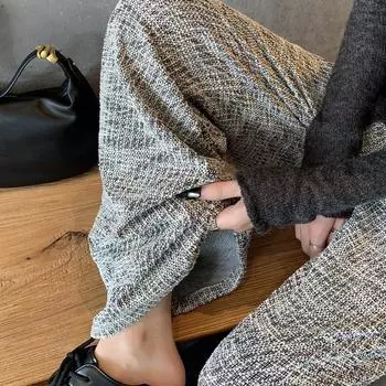 Весна и осень Новый дизайн Sense Small Fragrant Wind Tweed Широкие брюки женские драпированные ленивые прямые брюки для мытья полов S