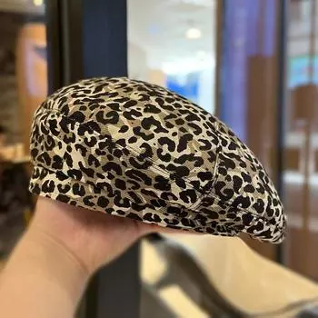 Весна и осень новый леопардовый принт берет детский корейский вариант универсальный дорожный показ мод лицо темперамент маленькая шляпа художника M56-58cm