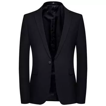 Весна и осень новый молодежный черный костюм с одной пуговицей и разрезом мужской корейский тонкий костюм M чёрный