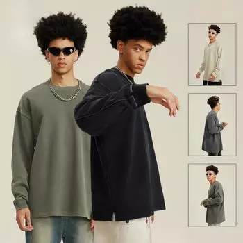 Весна и осень, новый мужской американский стиль, ретро, свободный, разрезной, длинный рукав, свитшот S кофейный