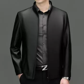 Весна и осень, новый мужской деловой топ из натуральной кожи с лацканами, повседневное пальто из овчины для папы с воротником-стойкой, высококачественная кожаная куртка 170