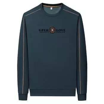 Весна и осень новый мужской круглый вырез толстовка повседневный деловой классический универсальный топ с длинными рукавами T цельный M