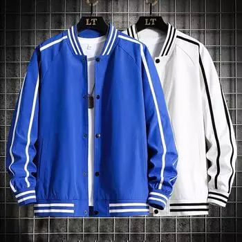 Весна и осень новый мужской модный карман сращивание однотонный бейсбольный воротник повседневная куртка пальто красивый свободный M синий