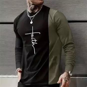 Весна и осень, новый мужской модный тренд с 3D-цифровой печатью, повседневный и удобный мужской топ с круглым вырезом и длинными рукавами S