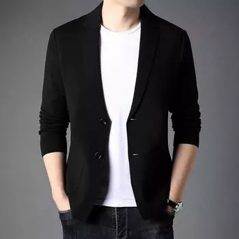 Весна и осень, новый мужской модный вязаный кардиган, молодежный повседневный тренд, длинный рукав, воротник, трикотажный свитер, куртка, тренд M