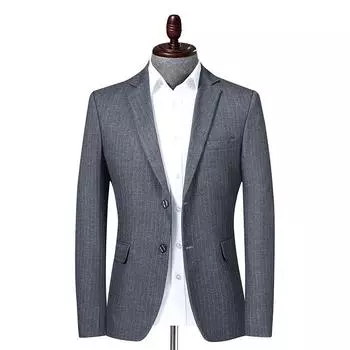 Весна и осень новый мужской полосатый костюм с разрезом корейский стиль тонкий молодежный маленький костюм повседневный одиночный западный мужской M синий