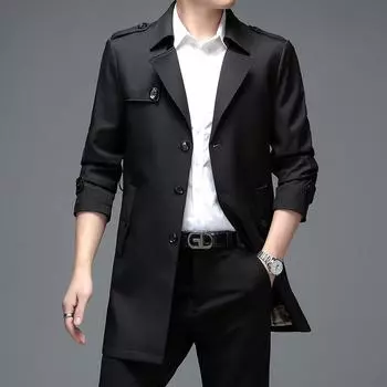 Весна и осень, новый мужской тренчкот средней и длинной длины, корейская версия, облегающее однобортное пальто с воротником для костюма, молодежное пальто, тренчкот, мужское пальто 170 хаки