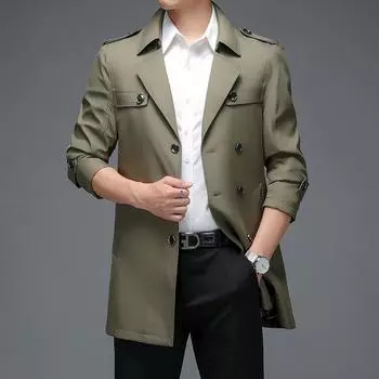 Весна и осень Новый мужской тренчкот средней и длинной длины Корейская версия Тонкий тренчкот Куртка Двубортный пиджак Тренчкот Мужское пальто 170 темно-синий