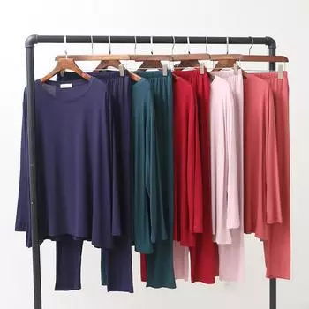 Весна и осень новый пижамный костюм женский с длинными рукавами брюки модал большой размер свободный домашний костюм женская пижама для женщин S