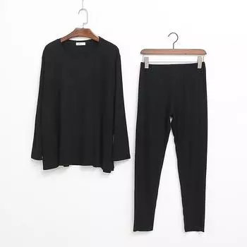 Весна и осень новый пижамный костюм женский с длинными рукавами брюки модал большой размер свободный домашний костюм женская пижама для женщин S