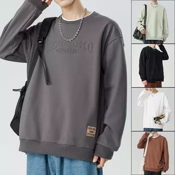 Весна и осень, новый плотный свитшот с длинными рукавами и круглым вырезом, большой размер, мужская свободная простая повседневная одежда больших размеров для полных мужчин M