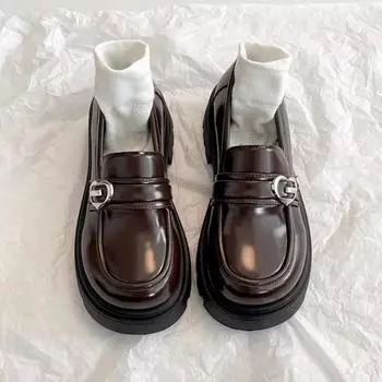 Весна и осень, новый стиль, круглый носок, толстая подошва, женская обувь, повседневная обувь с квадратным каблуком и небольшим носком, модные туфли на высоком каблуке 35