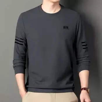 Весна и осень Новый стиль Круглый вырез Длинный рукав Футболка Нижняя рубашка Свободная футболка для молодых и средних мужчин Тонкий модный свитер M