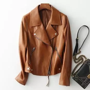 Весна и осень, новый стиль, куртка из овчины для женщин, универсальная короткая мотоциклетная куртка из кожи растительного дубления в корейском стиле M