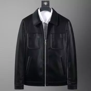 Весна и осень новый стиль куртка из натуральной кожи мужская куртка из овчины с лацканами деловая мужская повседневная куртка для пап среднего возраста одежда L