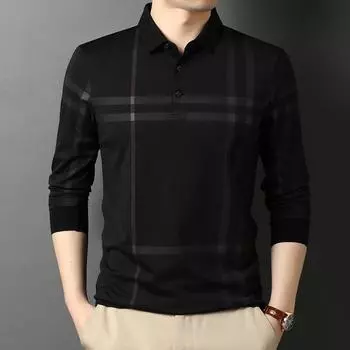 Весна и осень Новый стиль Мода для среднего возраста Корейский стиль Свободные лацканы Рубашка ПОЛО Повседневные топы для мужчин Мужские футболки с длинными рукавами M