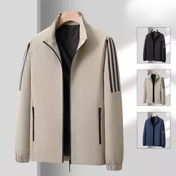 Весна и осень Новый стиль Молодежь и мужчины среднего возраста мода Повседневный Спортивный Универсальный Стоячий воротник куртка Пальто Простая куртка Три полоски M