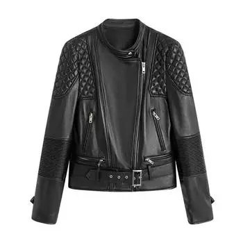 Весна и осень новый стиль мотоциклетный костюм утягивающий дизайн нишевая черная крутая горячая велосипедная кожаная куртка для женщин S