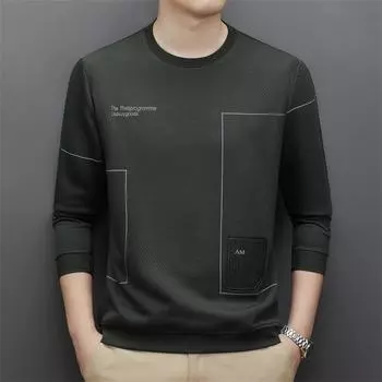 Весна и осень, новый стиль, мужская повседневная рубашка с круглым вырезом и длинными рукавами для молодежи и среднего возраста, тонкая толстовка, мужская футболка M