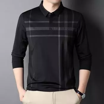 Весна и осень, новый стиль, мужская повседневная футболка среднего возраста с лацканами, рубашка-поло с воротником, модная мужская футболка с длинными рукавами M