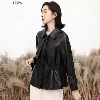 Весна и осень новый стиль овчины кожаная куртка женская короткая кожаная куртка похудение талия повседневная M