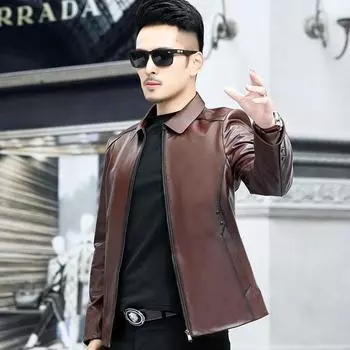 Весна и осень, новый стиль, первый слой мягкой коровьей кожи среднего возраста, мужская куртка из натуральной кожи с лацканами, корейский стиль, тонкая кожаная куртка L
