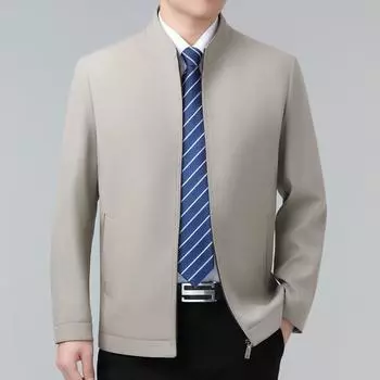 Весна и осень, новый стиль, пиджак из шелка Mulberry, мужской деловой пиджак среднего возраста с воротником-стойкой, повседневный тонкий пиджак для папы 170