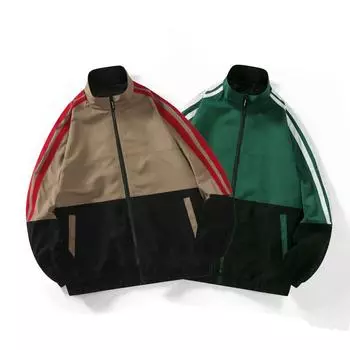 Весна и осень новый стиль сшивание контрастных цветов куртка мужская стойка воротник хай-стрит куртка модный двухстоечный свободный топ M