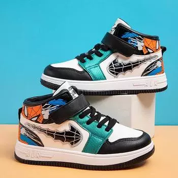 Весна и Осень Новый Стиль Студенческие Кожаные Повседневные Туфли Мультяшные Мальчики и Девочки Мягкая Подошва Спортивная Обувь 26 чёрный