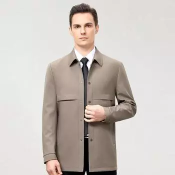 Весна и осень новый стиль ветровка с лацканами мужская средней длины против морщин административная кадровая одежда для папы повседневная деловая куртка 170