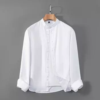 Весна и осень Новый стиль воротник-стойка Оксфорд хлопковая рубашка с длинными рукавами мужская облегающая рабочая рубашка повседневная рубашка дюймов M