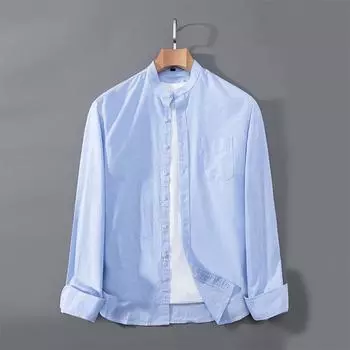 Весна и осень Новый стиль воротник-стойка Оксфорд хлопковая рубашка с длинными рукавами мужская облегающая рабочая рубашка повседневная рубашка дюймов M