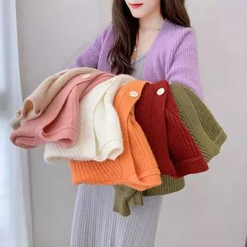 Весна и осень новый свитер кардиган для женщин свободный и ленивый универсальный короткий ковбойский трикотажный жакет топ one size белый