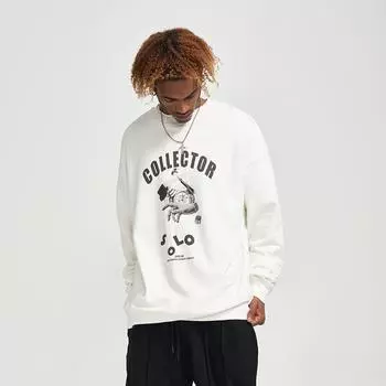 Весна и осень новый свитер мужской трендовый бренд свободный американский круглый вырез повседневная куртка пара длинный рукав топ мода S