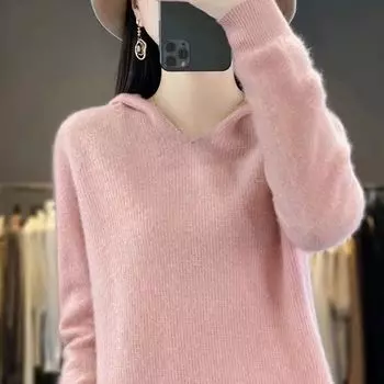 Весна и осень новый свитер первой линии с капюшоном готовый трикотажный свитер женский топ свободный с длинными рукавами рубашка база M