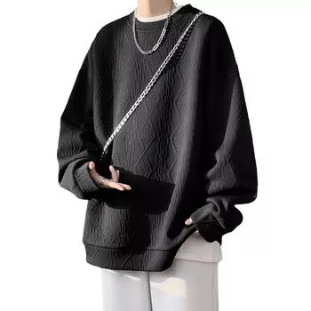 Весна и осень новый свободный свитер с круглым вырезом мужской в гонконгском стиле простой длинный рукав подростковый топ низ рубашка M белый