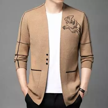 Весна и осень новый тонкий кардиган мужской повседневный свитер однотонный модный корейский мужской пальто 105/M