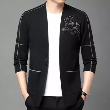 Весна и осень новый тонкий кардиган мужской повседневный свитер однотонный модный корейский мужской пальто 105/M