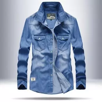 Весна и осень новый тренд повседневная мужская джинсовая рубашка мужская рубашка комбинезон S