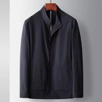 Весна и осень, новый воротник-стойка, бесшовная прессованная резина, легкая, роскошная, для людей среднего возраста и молодежи, тонкая куртка для бизнеса и отдыха 170 темно-синий