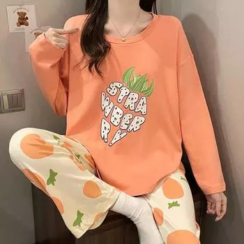 Весна и осень, новый женский пижамный комплект домашней одежды для девочек и студентов, повседневный, удобный, с длинными рукавами, длинные брюки, комплект домашней одежды M