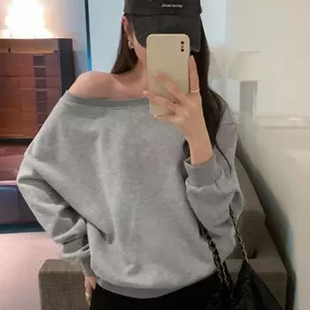 Весна и осень Новый женский свободный свитер с открытыми плечами и длинными рукавами большого размера S красный