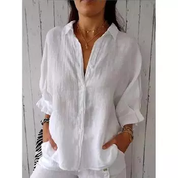 Весна и осень новый женский универсальный длинный рукав повседневный деловой дорожный элегантный комфорт сексуальный низ рубашка топ S белый