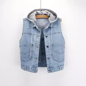 Весна и осень, облегающий универсальный карманный повседневный джинсовый жилет, женский короткий жилет, куртка больших размеров S светло-синий